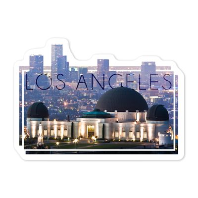 Die Cut Sticker Los Angeles, California, Griffith Conservatory and Skyline, Photography Vinyl Sticker, (Waterproof Decal for Cars, Water Bottles, Laptops, Coolers), Large