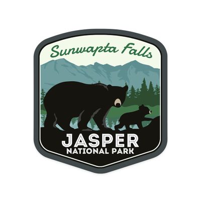Die Cut Sticker Jasper National Park, Canada, Sunwapta Falls, Black Bear and Cub, Vinyl Sticker, (Waterproof Decal for Cars, Water Bottles, Laptops, Coolers), Large