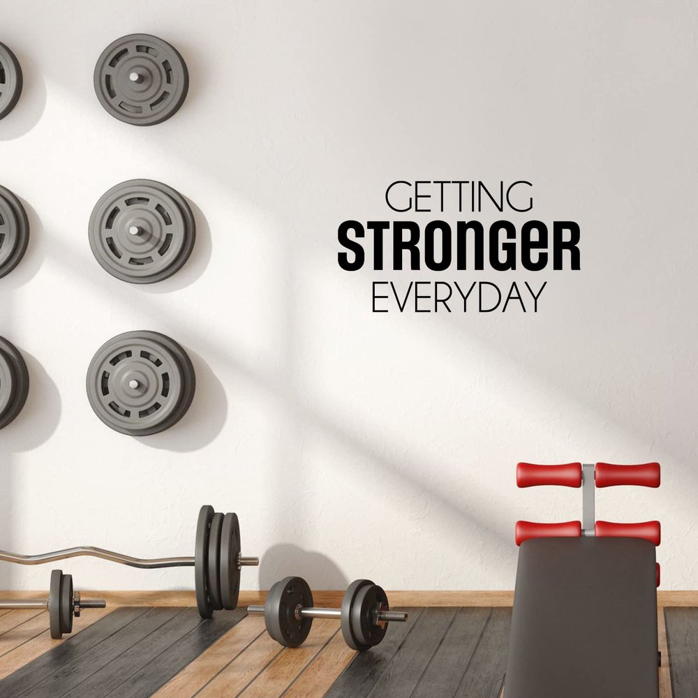 Vinyl Wall Art Decal - Getting Stronger Everyday - 16.5" x 30" - Trendy Motivating Positive Healthy Quote Sticker for Home Workout Room Yoga Dance Center Gym Fitness Lifestyle Decor (Black)