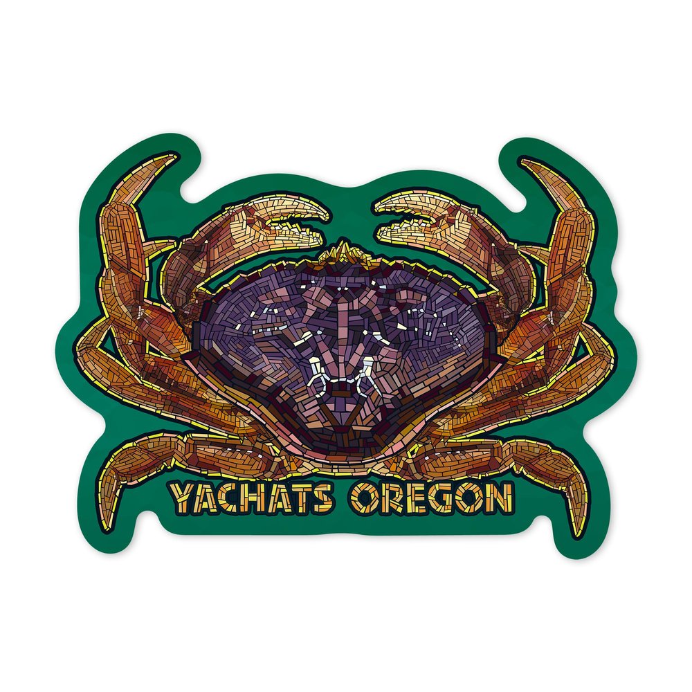 Die Cut Sticker Yachats, Oregon, Dungeness Crab Mosaic- Vinyl Sticker, (Waterproof Decal for Cars, Water Bottles, Laptops, Coolers), Large