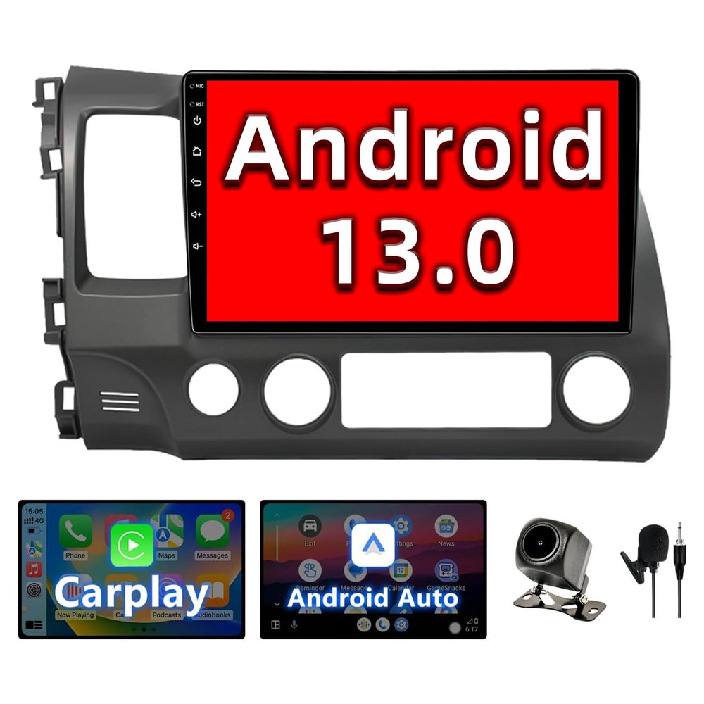 Car Radio Head Unit Compatible with Honda Civic 2006 2007 2008 2009 2010 2011,Car Stereo Android 13 Touch Screen Wireless CarPlay&Android Auto, Bluetooth,GPS Navigation,FM, Backup Camera Mirror Link
