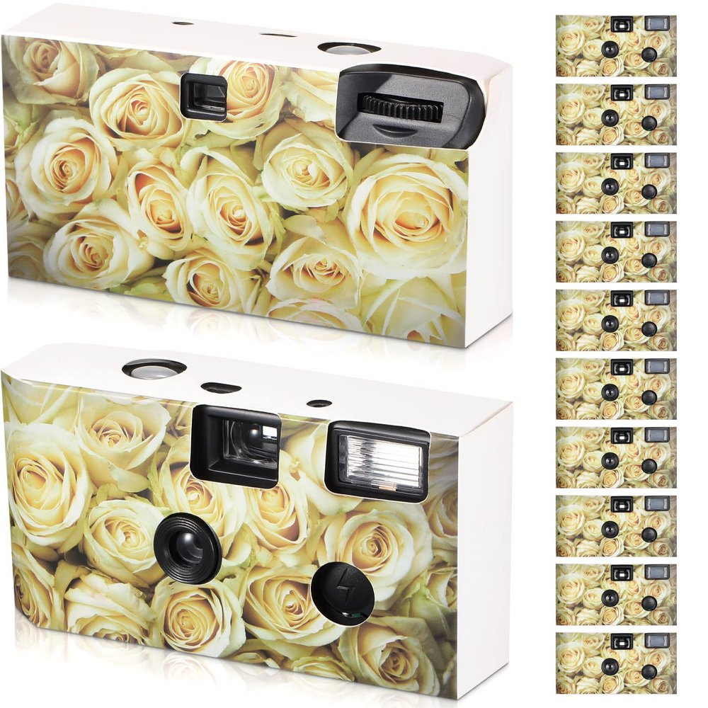 12 Pack Disposable Camera Bulk for Wedding 34 mm Single Use Film Camera with Flash for Wedding Receptions Baby Shower Anniversary Gathering Travel Camp Party Supply(Yellow Rose)