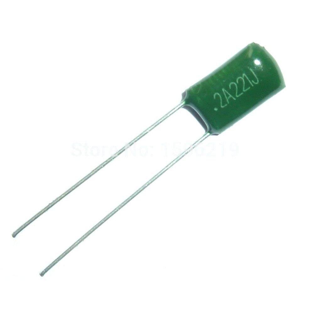 10pcs Mylar Film Capacitor 100V 2A221J 220pF 0.22nF 2A221 5% Polyester Film Capacitor