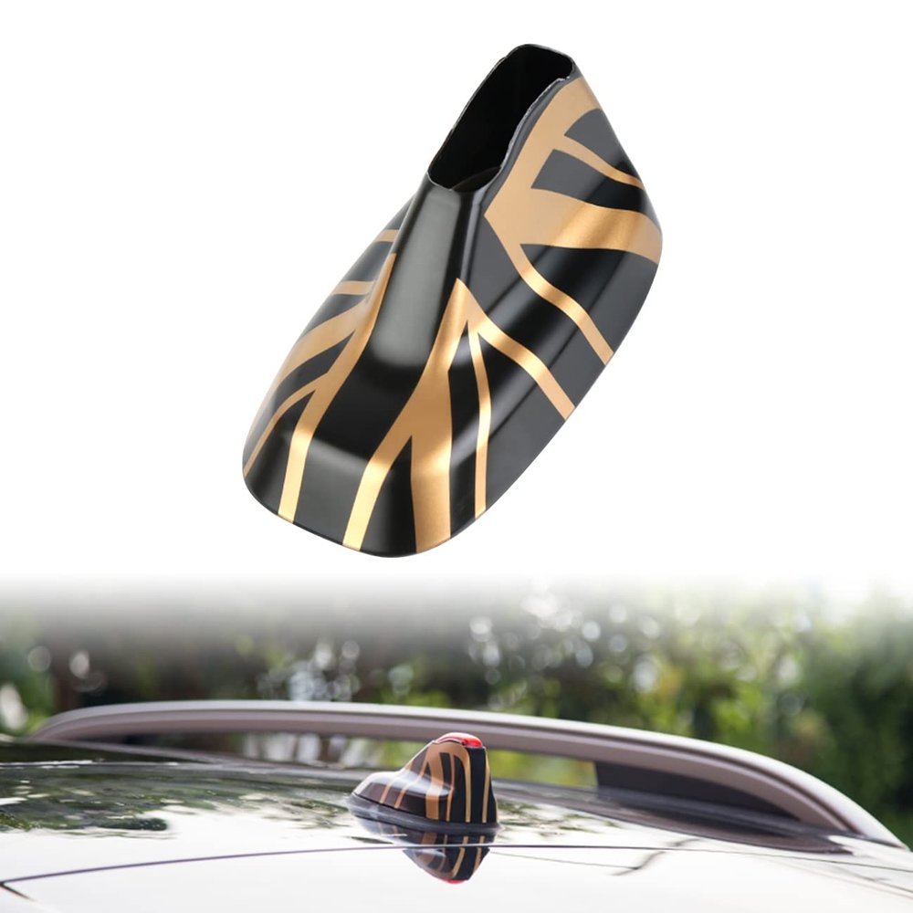 Antenna Cover Trim Cap Union Jack UK Flag ABS Sticker for Mini Cooper ONE S JCW F54 Clubman / F60 Countryman (Union Jack Gold/Black,F54 F60 Only)