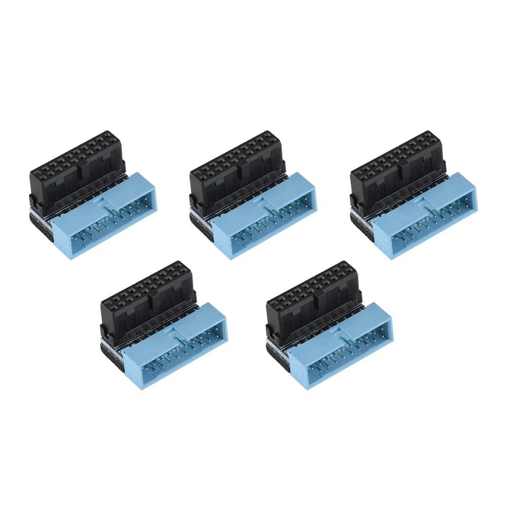 Sanpyl Motherboard 19Pin Connector, 5PCS USB 3.0 19-pin Male to Female Extension Adapter 90 Degree Angled Motherboard Internal Header, Lossless