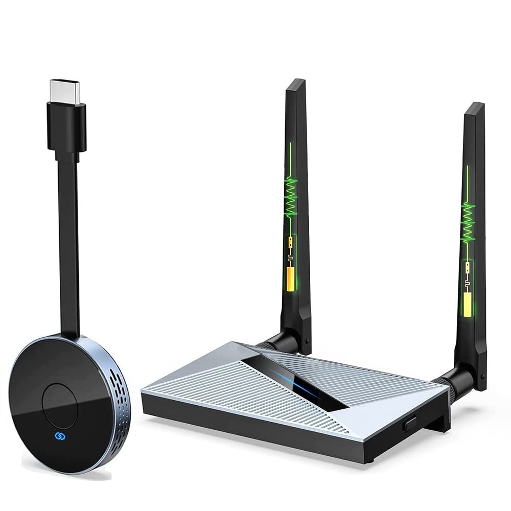 Wireless HDMI Transmitter and Receiver,Wireless HDMI 4k Extender Kit, HDMI Adapter Support 4K@30Hz, Support 2.4/5GHz Player Streaming Video/Audio from Laptop/PC/Phone to HDTV/Projector/Monitor(Silver)