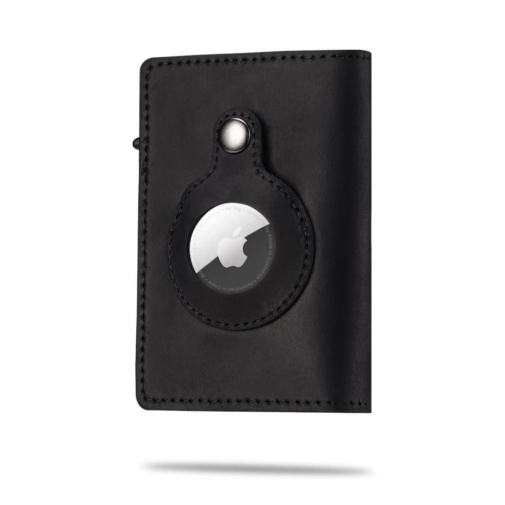Kanley Airtag Leather Wallet with Tracker Holder Smart Wallet for Men with Tracking Case Smart with Card Holder Slots and Money Clip Christmas, Fathers Day, Birthday (Black)
