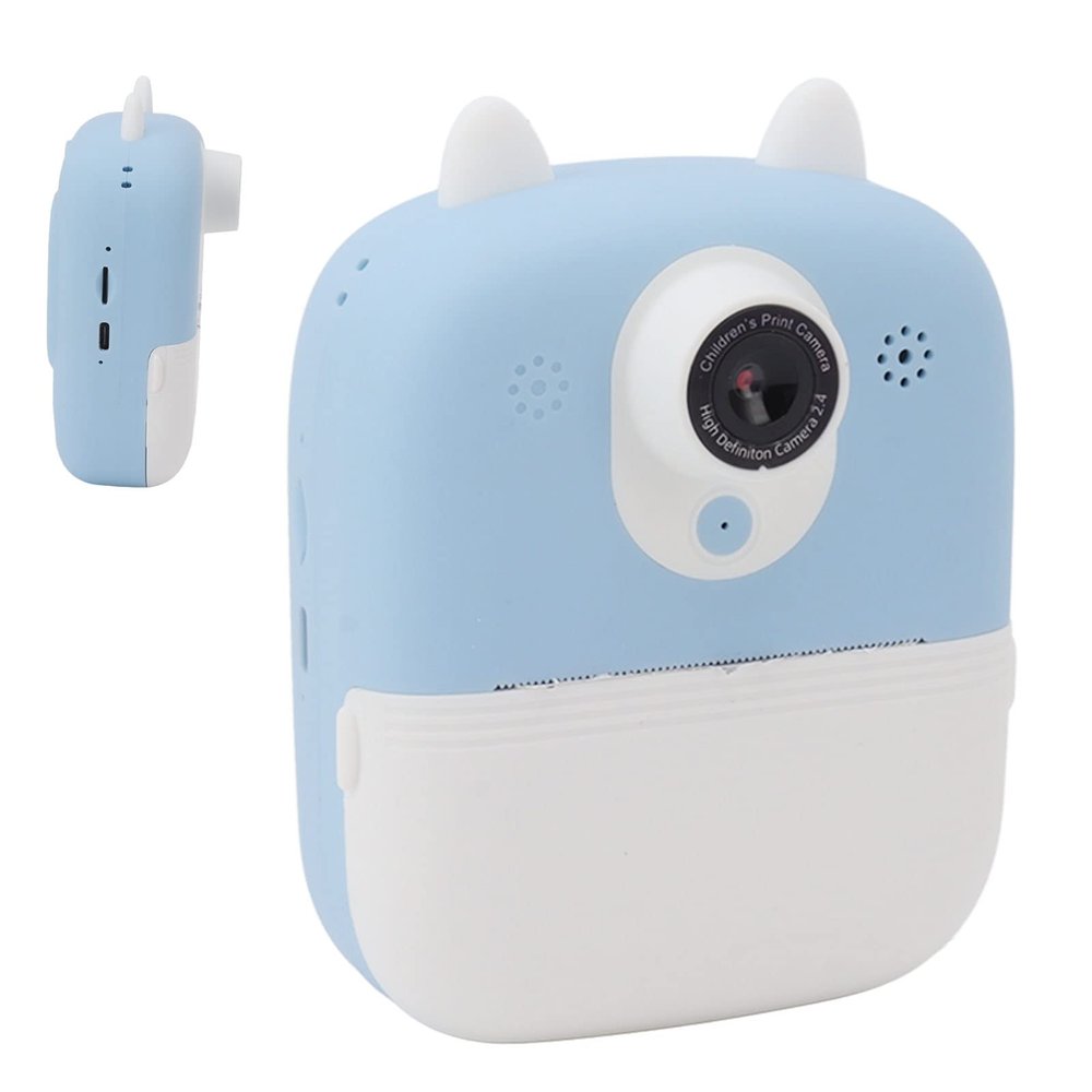 Print Digital Camera Front and Back Lens ABS Silicone Selfie Camera Toy 6 Filter Effects 1080P with Home Music (Blue)