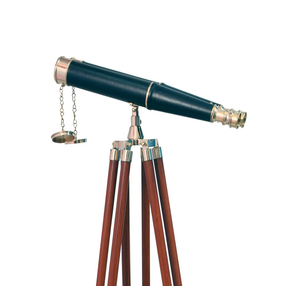 SIFAAT WORLD 62 Inches Floor Standing Admirals Solid Brass Black Leather Binocular, Fully Functional Nautical Home Decor Binoculars for Adults with Wooden Tripod Stand