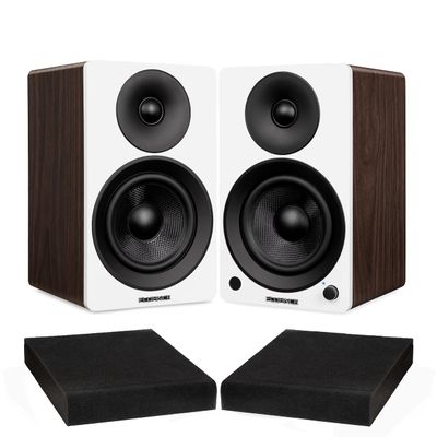 Fluance Ai41 White Walnut Powered 2.0 Stereo Bookshelf Speakers with 5" Drivers, 90W Amplifier for Turntable, TV, PC and Bluetooth 5 and High Density Acoustic Foam Isolation Pads 8.5" x 6.35"