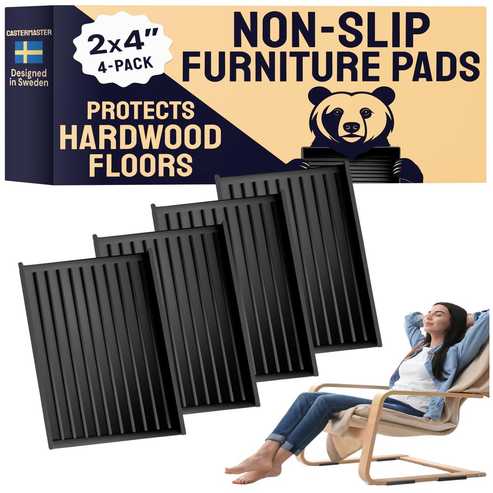 CasterMaster Rectangular Rubber Pads - 2x4 in Black, 4 Pack