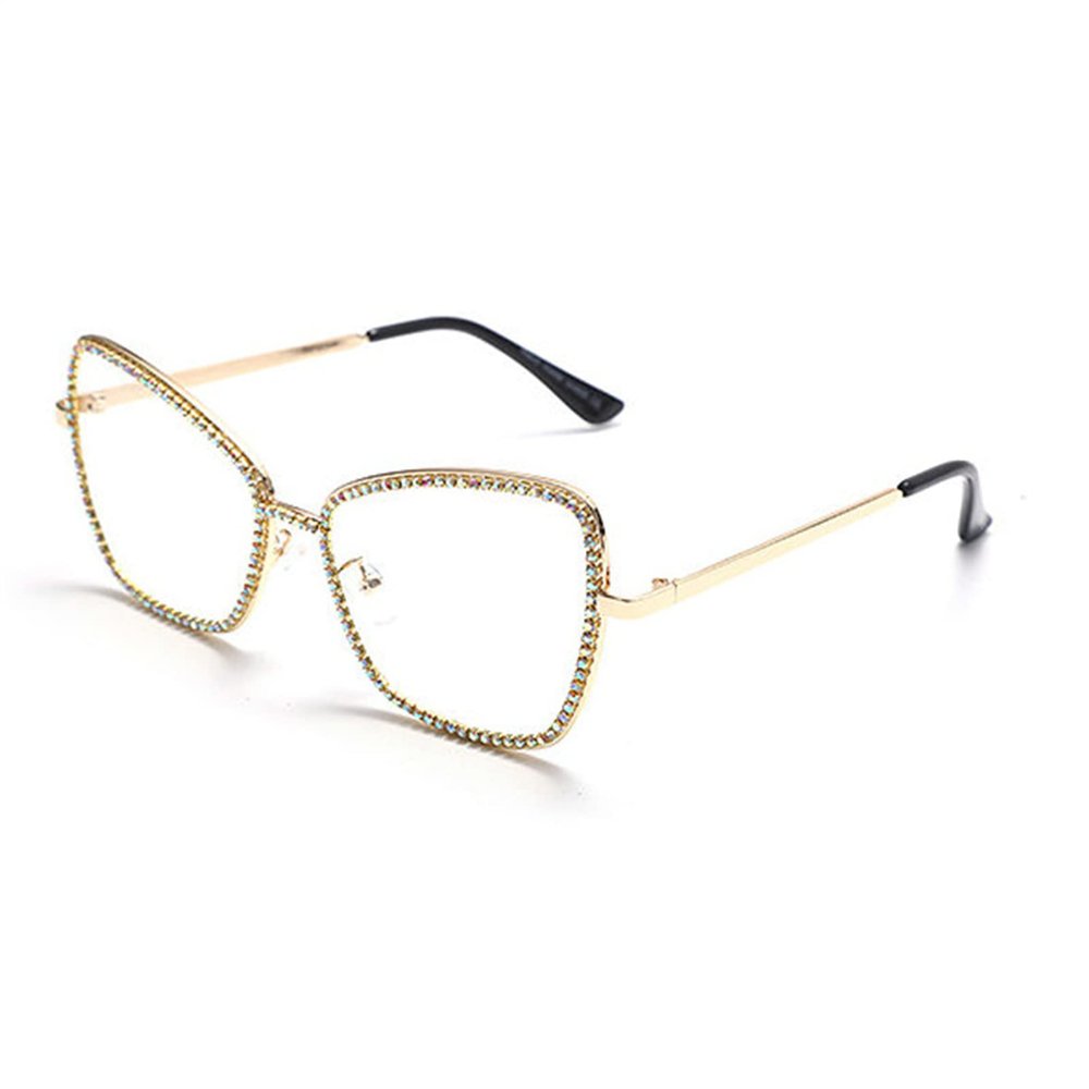willochra Diamond Cat Eye Bifocal Blue Light Blocking Reading Glasses for Women, round Computer Readers Eye Strain adjustable Reader (gold Colorful, 0 magnification)
