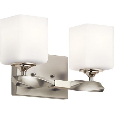 2 Light Soft Vanity Light Damp Location Rated with Soft Contemporary Style 7.75 inches Tall By 13.5 inches Wide-Brushed Nickel Finish Soft Contemporary Wall Mt Bath 2 Arm 147-Bel-4187601