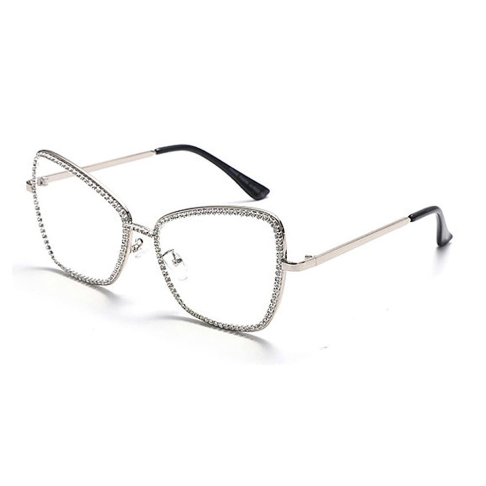 willochra Diamond Cat Eye Bifocal Blue Light Blocking Reading Glasses for Women, round Computer Readers Eye Strain adjustable Reader (silver white, 0 magnification)