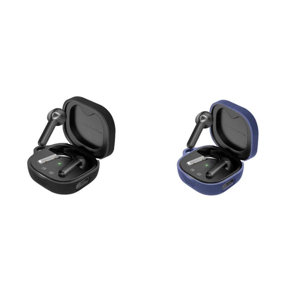 2 Pack DAYJOY Soft Silicone Protective Case Cover Compatible with SoundPEATS TrueAir2/2+ Earphone, Protective Skin Sleeve with Carabiner for SoundPEATS TrueAir2/2+(Black+Blue)