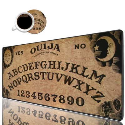 Desk Pad Mat Gaming Mouse Pads with Coasters Set, Stitched Edges Design Mouse Pad XXL Large Mouse Pad for Laptop Computers Retro Ouija Board Desk Writing Mat for Office & Home 31.5"x 15.7"