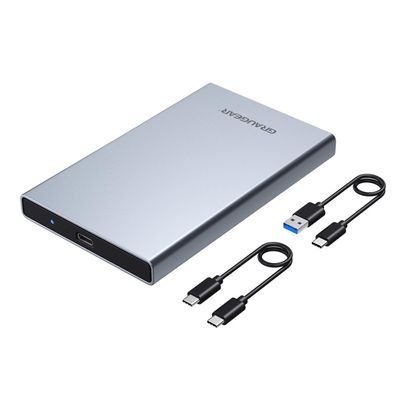 GRAUGEAR USB Type-C Aluminium Hard Drive Enclosure for 2.5 Inch SATA SSD/HDD - Lightning Fast 6 Gbit/s SATA I II III USB 3.2 Transmission, USAP, Includes USB-C Cable