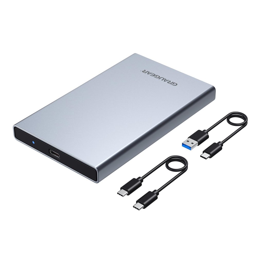 GRAUGEAR USB Type-C Aluminium Hard Drive Enclosure for 2.5 Inch SATA SSD/HDD - Lightning Fast 6 Gbit/s SATA I II III USB 3.2 Transmission, USAP, Includes USB-C Cable