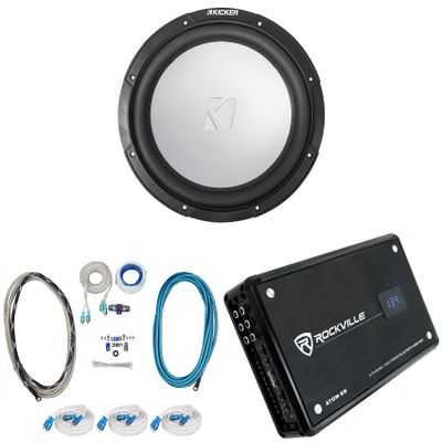 KICKER 45KM104 10" 350w Marine Subwoofer Boat Sub+6-Channel Amplifier+Amp Kit