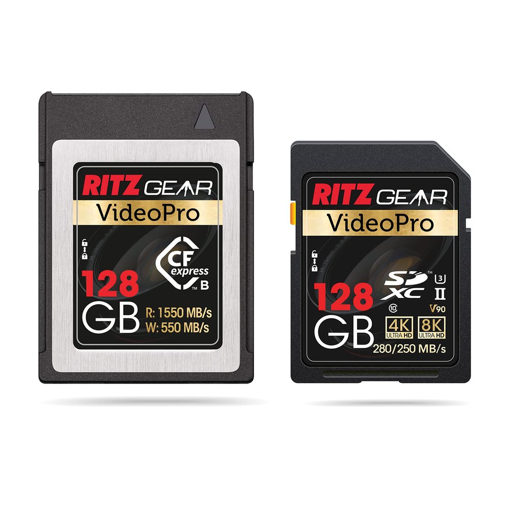 Ritz Gear CFExpress Type B 128GB Card (1550/550 R/W), Compatible with Nikon, Panasonic & Canon DSLR Cameras. (Few Cameras Need a firmware Update for Compatible W CFExpress)+ Video Pro V90 SD Card