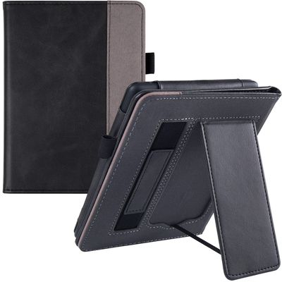 BOZHUORUI Stand Case for 6.8" Kindle Paperwhite 11th Generation - 2021 & Paperwhite Signature Edition e-Reader - PU Leather Sleeve Cover with Hand Strap/Auto Wake/Sleep, Rock Black