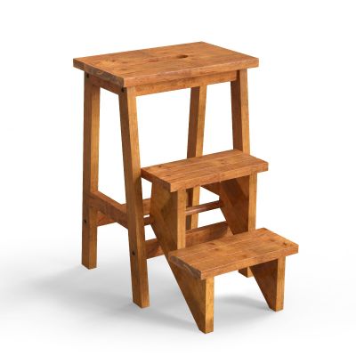 Giantex Folding 3 Tier Step Ladder, Multifunction 3-in-1 Wood Step Stool with Anti-Slip, Convenient Handle, Display Ladder and Storage Shelf for Library, Home Kitchen, Household Work, Garage (Coffee)