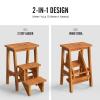 Giantex Folding 3 Tier Step Ladder, Multifunction 3-in-1 Wood Step Stool with Anti-Slip, Convenient Handle, Display Ladder and Storage Shelf for Library, Home Kitchen, Household Work, Garage (Coffee) view 2