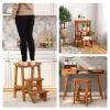 Giantex Folding 3 Tier Step Ladder, Multifunction 3-in-1 Wood Step Stool with Anti-Slip, Convenient Handle, Display Ladder and Storage Shelf for Library, Home Kitchen, Household Work, Garage (Coffee) view 3