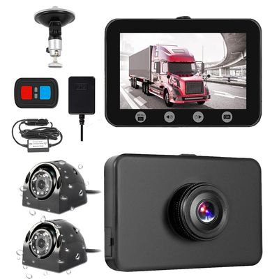 VSYSTO 3CH WiFi Truck Dash Cam, 4.5'' Screen GPS HD 1080P Front & 720P Sides Infrared Night Vision Lens Backup Camera System DVR for Semi Trailer Van Tractor Car RV, G-Sensor Loop Recording