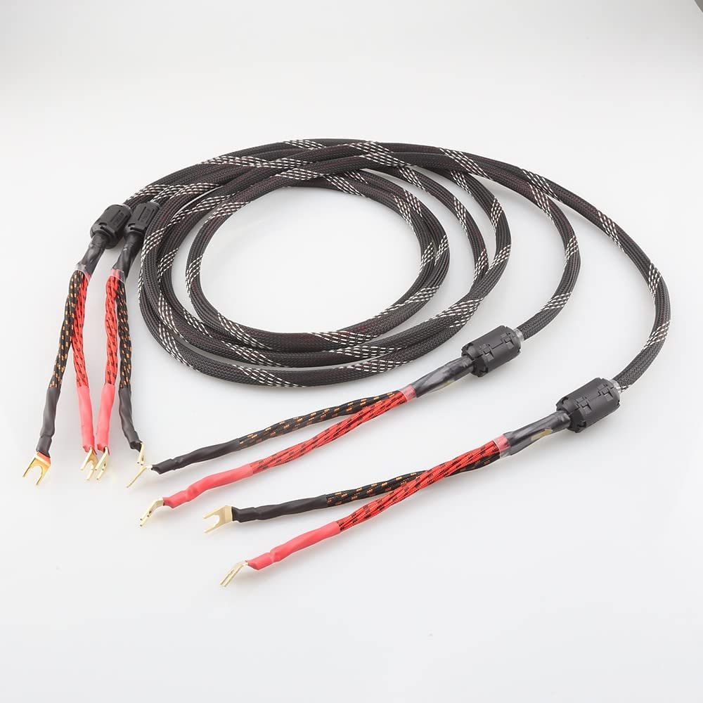 One Pair Audiocrast HiFi Speaker Cable HI-End Amplifier 4N OFC Speaker Cable with Banana/Spade Plug (Color : Spade to Spade, Length : 1m)