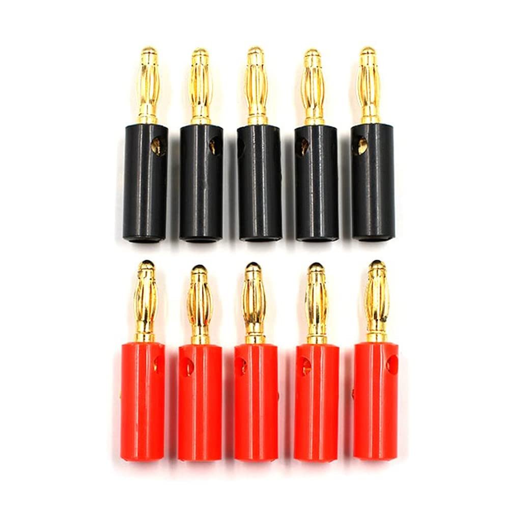 10pcsAudio Speaker Screw Banana Gold Plate Plugs Connectors 4mm Black Red-5pcs R 5pcs B Golden