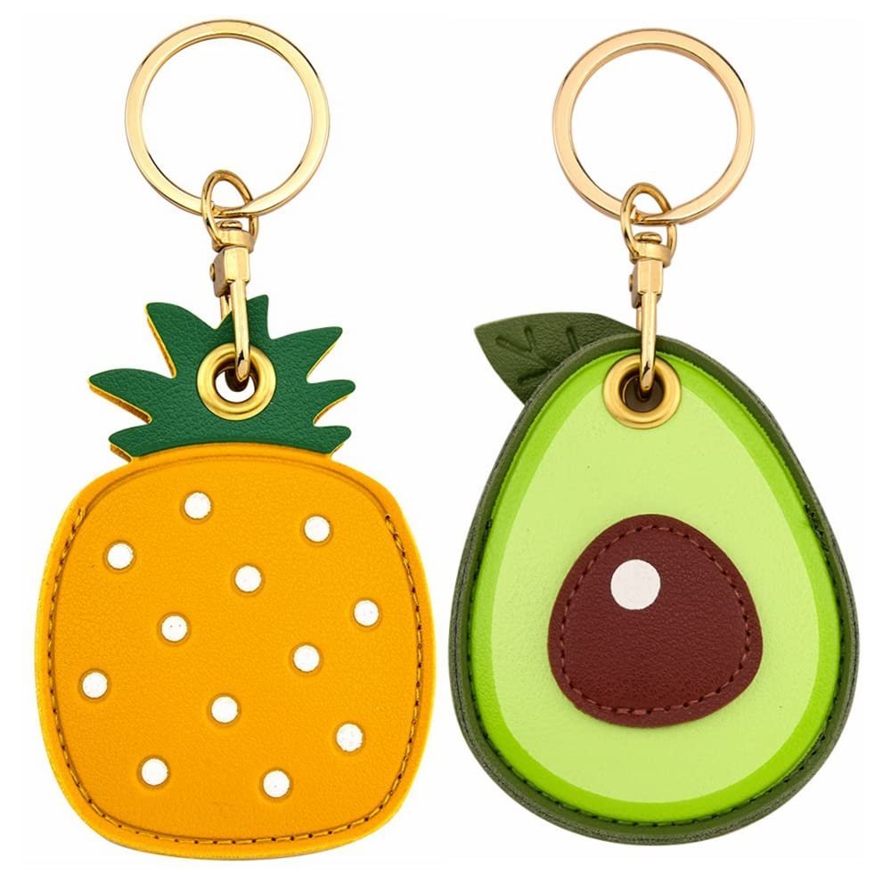 Tomcrazy 2 Pack 3in1 Cartoon Protective Case for Airtag Cover Samsung Galaxy SmartTag Cases Tile Keychain (1 Avocado & 1 Pineapple)