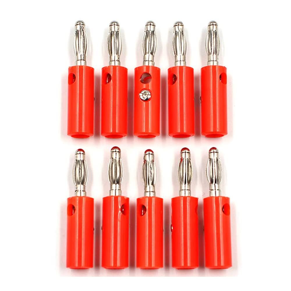 10pcsAudio Speaker Screw Banana Gold Plate Plugs Connectors 4mm Black Red-10pcs Red