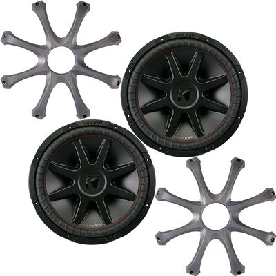 KICKER Subwoofers and Grilles Package of 4 Items: 15" CompVR Subwoofers DVC 2-ohm with ABS Grilles - 2X 43CVR152 Subs & 2X GR150 Grills