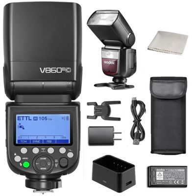 Godox V860III-C for Canon Camera Flash Speedlight Speedlite Light, 76Ws 2.4G TTL HSS 1/8000s,2600mAh Battery,480 Full-Power Flashes,0.01-1.5s Recycle Time,10 Levels LED Modeling Lamp Light for Canon