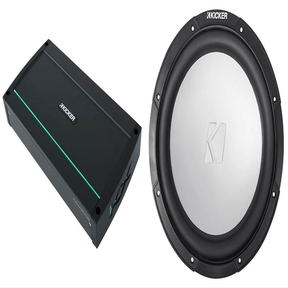 KICKER 48KXMA8008 800 Watt 8-Channel Marine Boat Amplifier Bundle with KICKER 45KM104 10" 350w Peak/175w RMS Marine Boat Subwoofer SVC 4-ohm