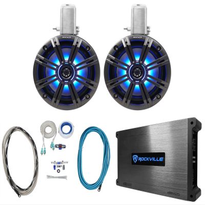 KICKER Pair 45KMTC65 6.5" 390w Marine Wakeboard Tower Speakers + 2-Channel Amp