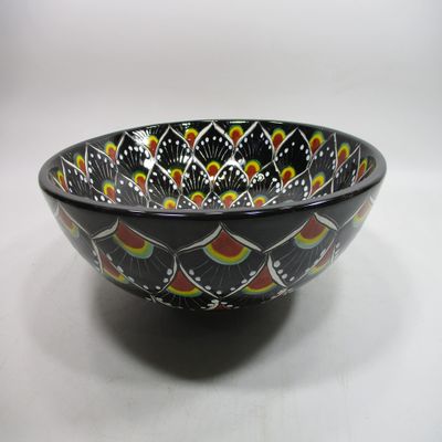 14" round TALAVERA VESSEL SINK Mexican handmade ceramic bathroom basin, folk art