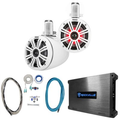 KICKER Pair 45KMTC65W 6.5" 390w Marine Wakeboard Tower Speakers + 2-Channel Amp