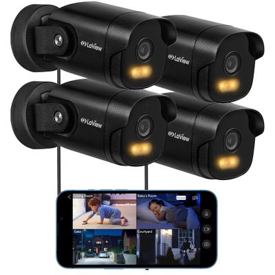 LaView 2K Security Camera Outdoor with Color Night Vision,3MP Wired Cameras for Home Security,IP65 Waterproof Camera, 24/7 Live Video,2 Way Audio,Cloud Storage/SD Slot,Compatible with Alexa(4pcs)