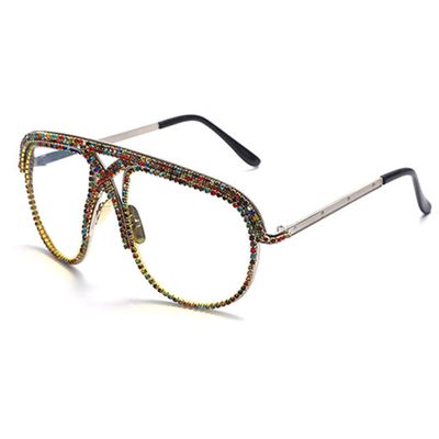bullabulling Square Diamond Rhinestone Blue Light Blocking Glasses Metal reading glasses Crystal Eyeglasses (color, 1.25)