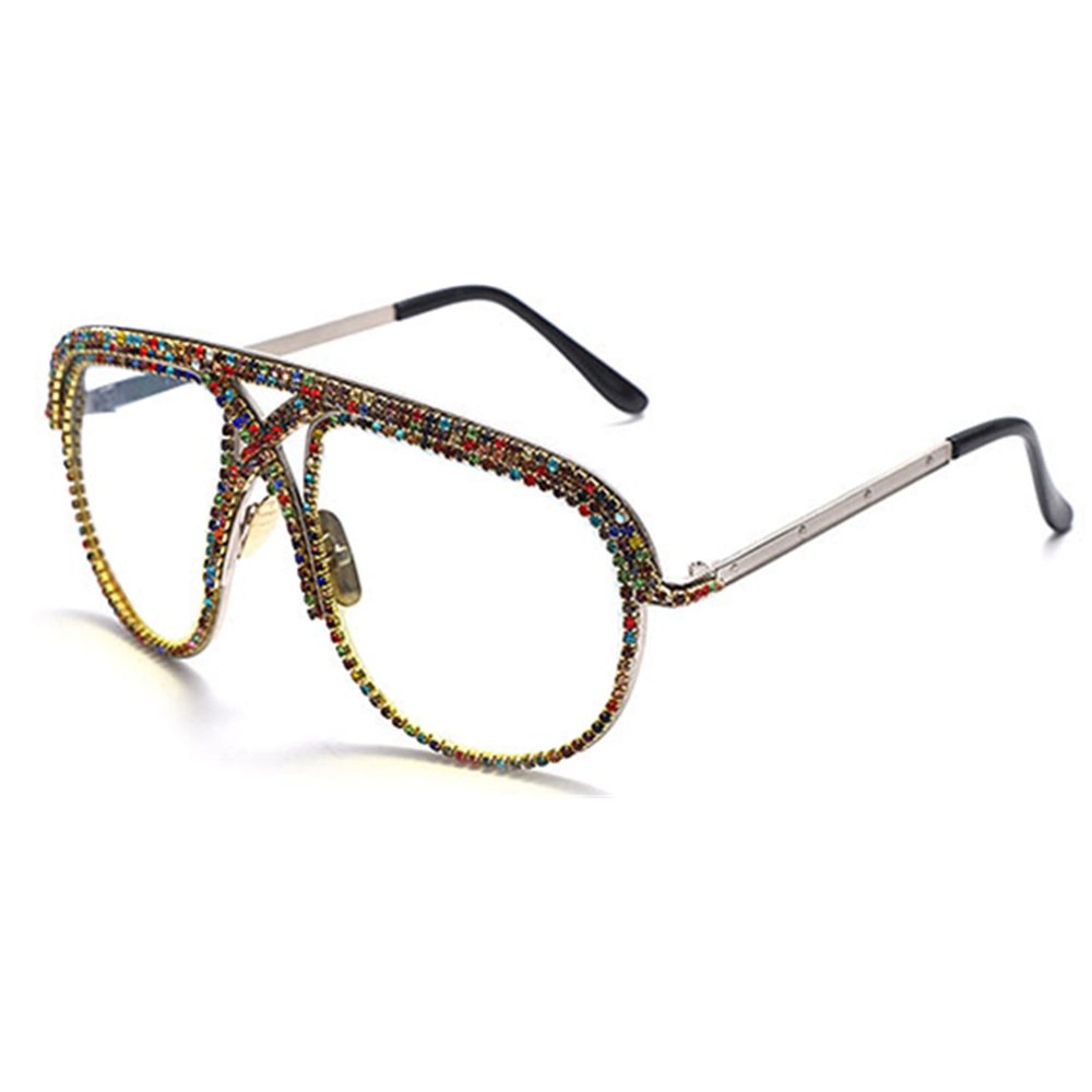 bullabulling Square Diamond Rhinestone Blue Light Blocking Glasses Metal reading glasses Crystal Eyeglasses (color, 1.25)