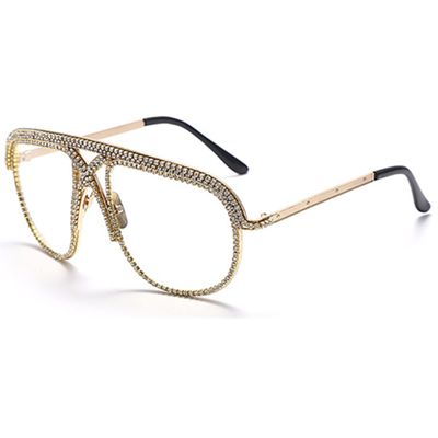 bullabulling Square Diamond Rhinestone Blue Light Blocking Glasses Metal reading glasses Crystal Eyeglasses (white, 1.0)