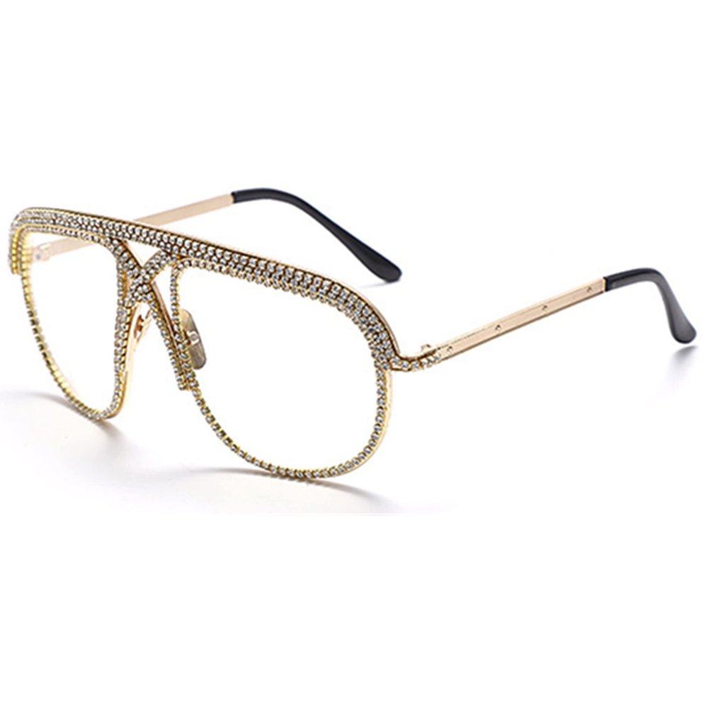 bullabulling Square Diamond Rhinestone Blue Light Blocking Glasses Metal reading glasses Crystal Eyeglasses (white, 1.0)