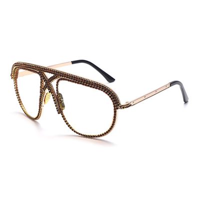 bullabulling Square Diamond Rhinestone Blue Light Blocking Glasses Metal reading glasses Crystal Eyeglasses (brown, 2.75)