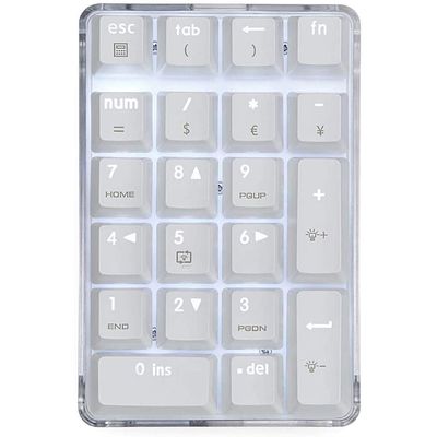 CKMSYUDG Mechanical Numeric Keypad GATERON Brown Switch Wired Gaming Keypad Crystal Case White Backlit 21 Keys Numpad Keypad