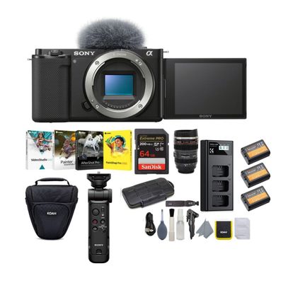 Sony Alpha ZV-E10 APS-C Interchangeable Lens Mirrorless Vlog Camera Body (Black) Content Creator's Bundle (8 Items)