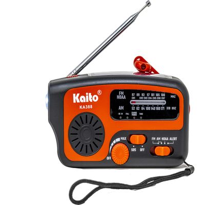 Kaito Emergency Radio KA388 - AM/FM NOAA Weather Alert 5-Way Powered Solar Crank Radio Receiver with LED Flashlight and USB Mobile Phone Charger (Red)