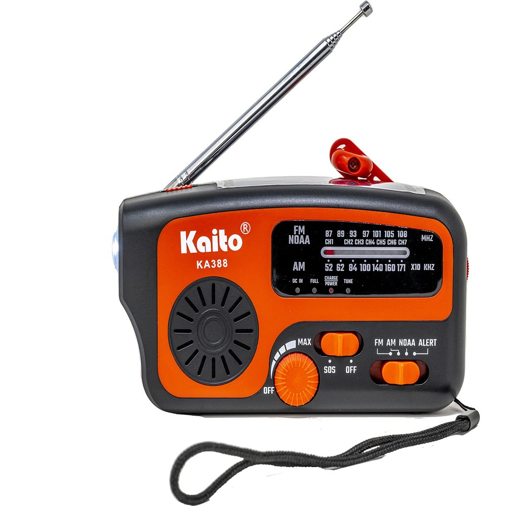 Kaito Emergency Radio KA388 - AM/FM NOAA Weather Alert 5-Way Powered Solar Crank Radio Receiver with LED Flashlight and USB Mobile Phone Charger (Red)