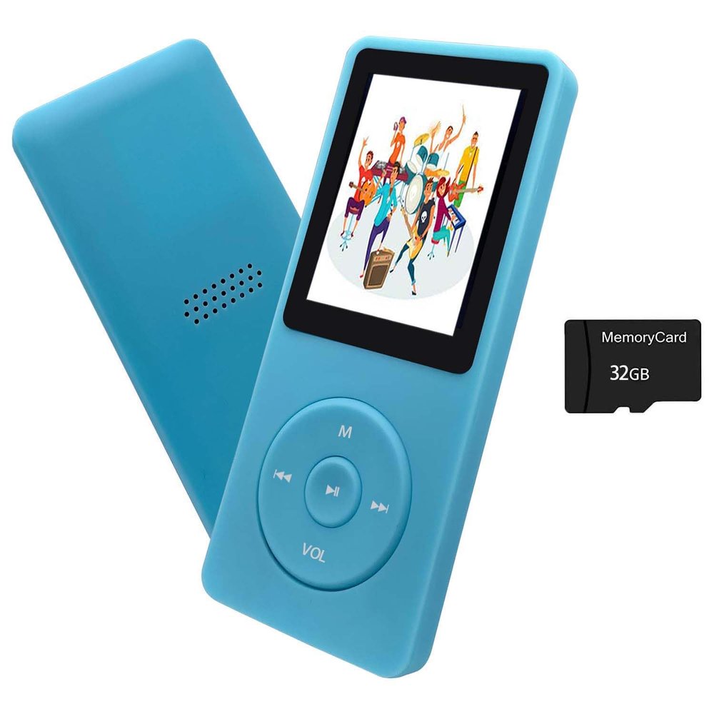 MP3 Player 32GB with Speaker Earphone Portable Mini Light Blue Music Player Support Voice Recorder E-Book 1.8 inch HD Screen Support up to 128GB